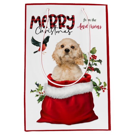 Cute Cocker Spaniel Puppy Kerstmis Medium Cadeauzakje (Voorkant)