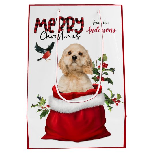 Cute Cocker Spaniel Puppy Kerstmis Medium Cadeauzakje (Achterkant)