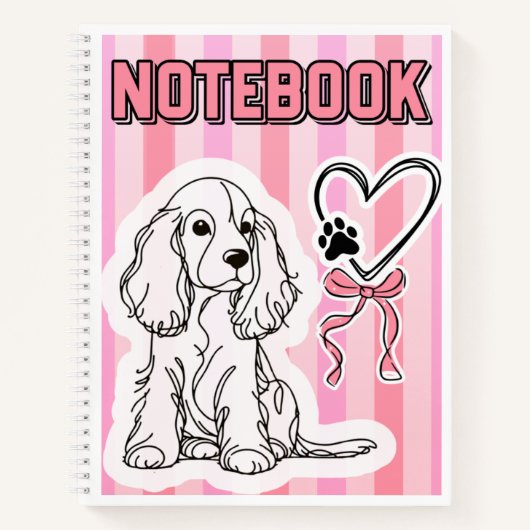 Cute Cocker Spaniel Puppy Pink Striped Notebook Notitieboek (Voorkant)