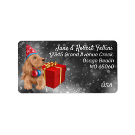 Cute cocker spaniel red giftbox festive custom lab etiket