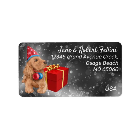 Cute cocker spaniel red giftbox festive custom lab etiket (Voorkant)