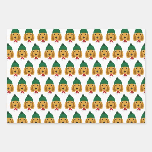 Cute Cocker Spaniel & Red Striped Kerstmis Inpakpapier Vel (Voorkant)