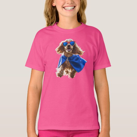 Cute Cocker Spaniel Superhelden T-Shirt voor Kinde (Voorkant)