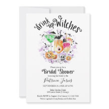 Cute Cocktails Halloween Bridal Shower Invitations
