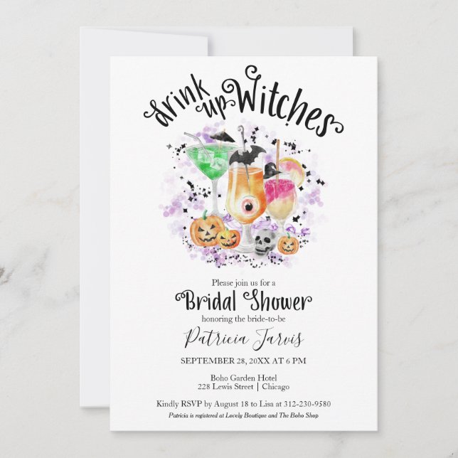 Cute Cocktails Halloween Bridal Shower Invitations (Voorkant)