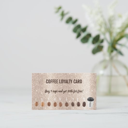 Cute Coffee Beans Gold Glitter Coffee Loyalty (Staand voorkant)