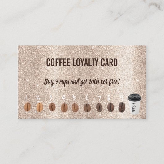 Cute Coffee Beans Gold Glitter Coffee Loyalty (Voorkant)
