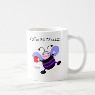Cute Coffee Buzz Cartoon Paarse bijen Koffiemok