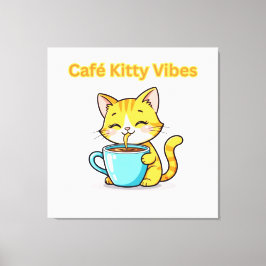**Cute Coffee Cat – Adorable Cat Drinking Coffee I Canvas Afdruk