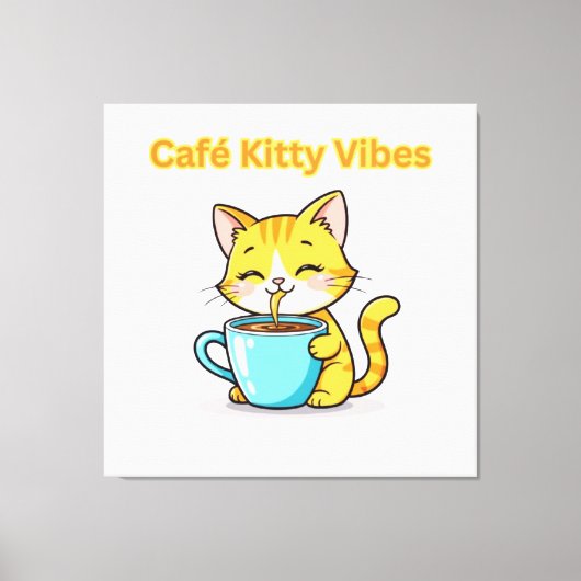 **Cute Coffee Cat – Adorable Cat Drinking Coffee I Canvas Afdruk (Voorkant)
