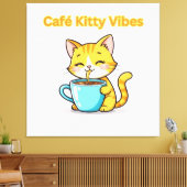 **Cute Coffee Cat – Adorable Cat Drinking Coffee I Canvas Afdruk (Insitu (Woonkamer))