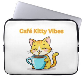 **Cute Coffee Cat – Adorable Cat Drinking Coffee I Laptop Sleeve