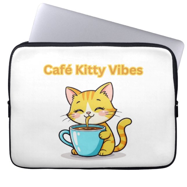 **Cute Coffee Cat – Adorable Cat Drinking Coffee I Laptop Sleeve (Voorkant)
