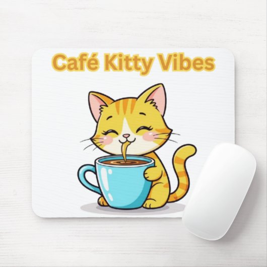 **Cute Coffee Cat – Adorable Cat Drinking Coffee I Muismat (Met muis)