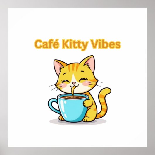 **Cute Coffee Cat – Adorable Cat Drinking Coffee I Poster (Voorkant)