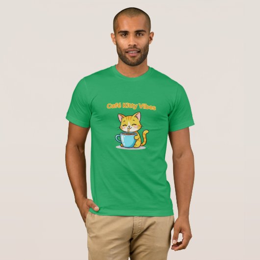 **Cute Coffee Cat – Adorable Cat Drinking Coffee I T-shirt (Voorkant volledig)