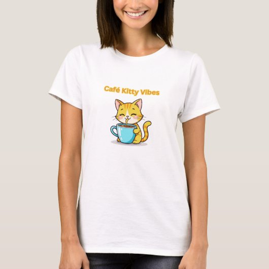 **Cute Coffee Cat – Adorable Cat Drinking Coffee I T-shirt (Voorkant)