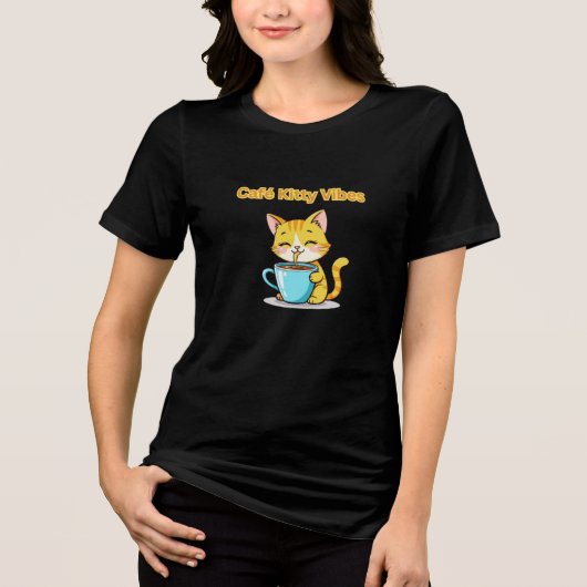 **Cute Coffee Cat – Adorable Cat Drinking Coffee I Tri-Blend Shirt (Voorkant)