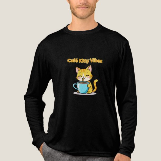**Cute Coffee Cat – Adorable Cat Drinking Coffee I Tri-Blend Shirt (Voorkant volledig)