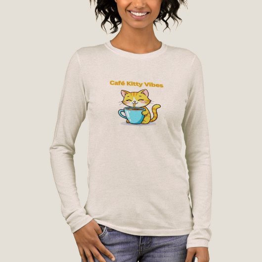 **Cute Coffee Cat – Adorable Cat Drinking Coffee I Tri-Blend Shirt (Voorkant)