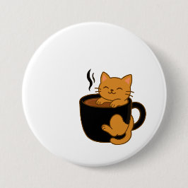 Cute Coffee Cat Button – Ginger Cat in a Mug