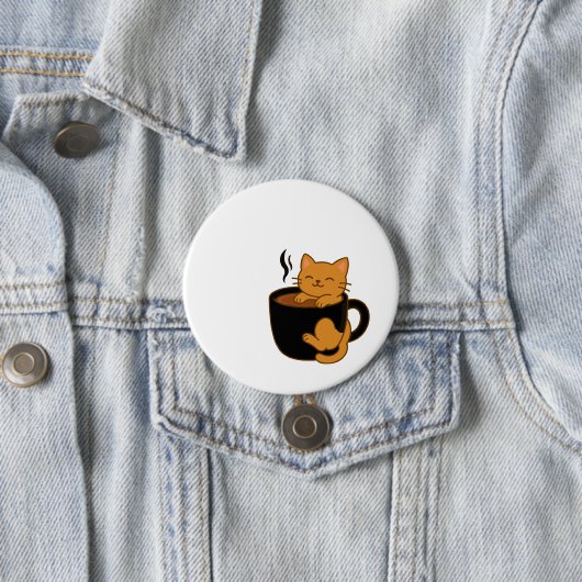Cute Coffee Cat Button – Ginger Cat in a Mug (In situ)