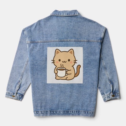 Cute Coffee Cat Kawaii Cozy Aesthetic Design Denim Jacket (Achterkant)