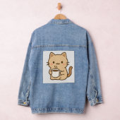 Cute Coffee Cat Kawaii Cozy Aesthetic Design Denim Jacket (Hangar)