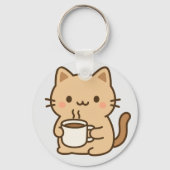 Cute Coffee Cat Kawaii Cozy Aesthetic Design Sleutelhanger (Voorkant)
