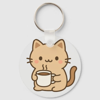 Cute Coffee Cat Kawaii Cozy Aesthetic Design Sleutelhanger