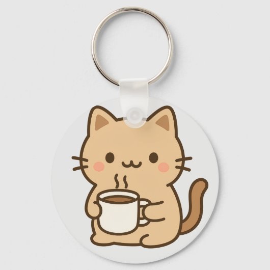 Cute Coffee Cat Kawaii Cozy Aesthetic Design Sleutelhanger (Voorkant)