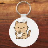 Cute Coffee Cat Kawaii Cozy Aesthetic Design Sleutelhanger (Achterkant)