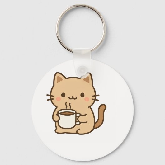 Cute Coffee Cat Kawaii Cozy Aesthetic Design Sleutelhanger (Achterkant)