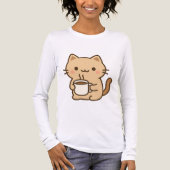 Cute Coffee Cat Kawaii Cozy Aesthetic Design Tri-Blend Shirt (Voorkant volledig)