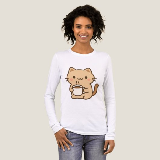 Cute Coffee Cat Kawaii Cozy Aesthetic Design Tri-Blend Shirt (Voorkant)