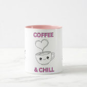 Cute "Coffee & Chill" Kawaii Mug – Coffee Lover GF Mok (Midden)