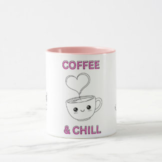 Cute "Coffee & Chill" Kawaii Mug – Coffee Lover GF Mok