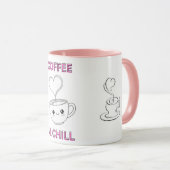 Cute "Coffee & Chill" Kawaii Mug – Coffee Lover GF Mok (Voorkant rechts)