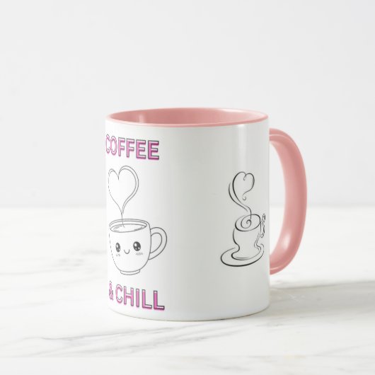 Cute "Coffee & Chill" Kawaii Mug – Coffee Lover GF Mok (Voorkant rechts)