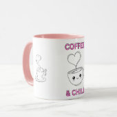 Cute "Coffee & Chill" Kawaii Mug – Coffee Lover GF Mok (Voorkant links)