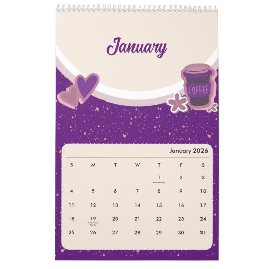 Cute Coffee Cup 2026 Calendar Kalender (Jan 2026)