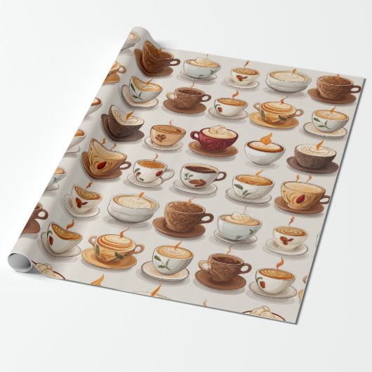 Cute Coffee Cup Cadeaupapier (Uitgerold)
