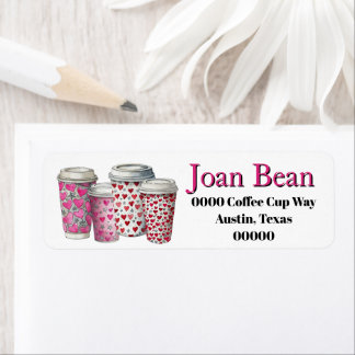 Cute Coffee Cups with Hearts in Pink and Red Etiket