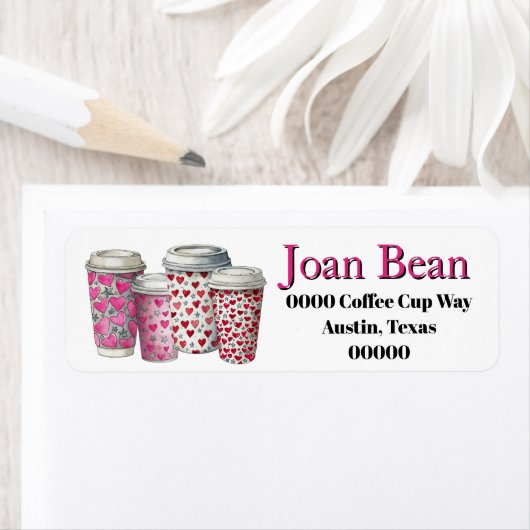 Cute Coffee Cups with Hearts in Pink and Red Etiket (Insitu)