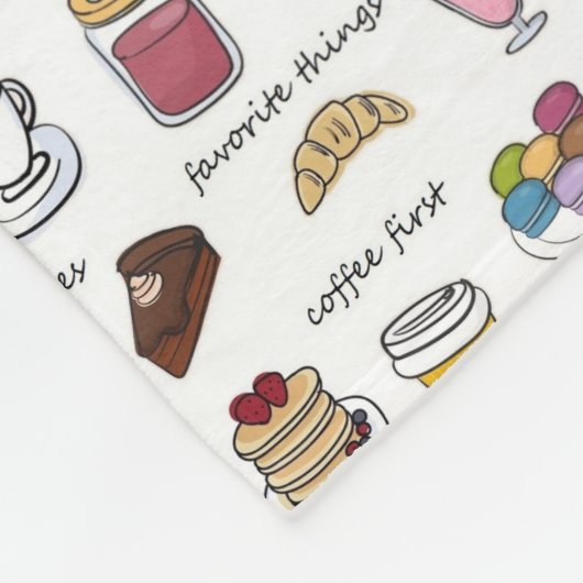 Cute Coffee en Comfort Food Illustrated Pattern Fleece Deken (Hoek)
