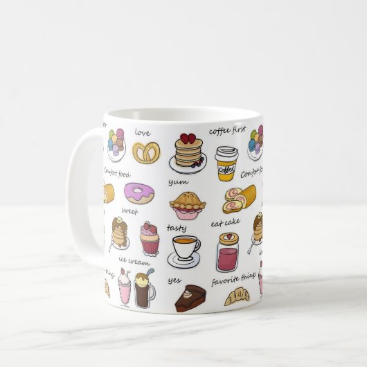 Cute Coffee en Comfort Food Illustrated Pattern Koffiemok (Voorkant links)