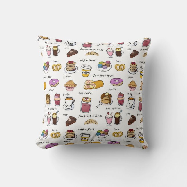 Cute Coffee en Comfort Food Illustrated Pattern Kussen (Voorkant)