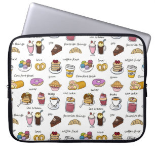 Cute Coffee en Comfort Food Illustrated Pattern Laptop Sleeve