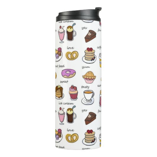 Cute Coffee en Comfort Food Illustrated Pattern Thermosbeker (Gedraaid links)