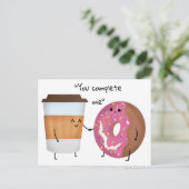 Cute Coffee en Donut Complete Couple Briefkaart (Staand voorkant)